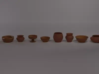 Handcrafted Clay and Wooden Bowl Collection 3D model