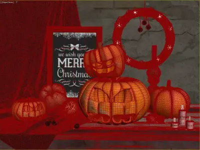 Vintage Halloween Decor Set Jack O Lanterns Festive Elements 3D model