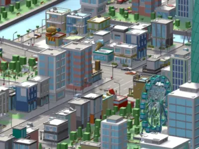 Cartoon City Home Exterior Street Scene 3D model Low-poly 3D model