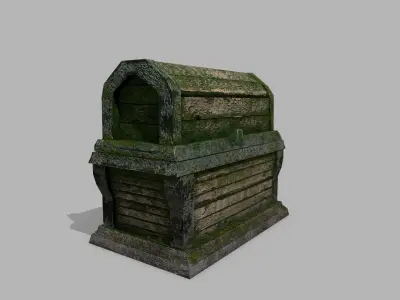 Chest old wooden box Low-poly 3D model