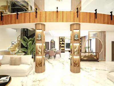 Double Hight Living Room Drawing Room Kitchen Low-poly 3D model