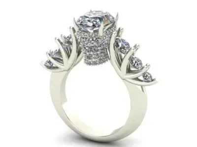 Engagement Ring With Oval and Rounded Diamonds  3D model