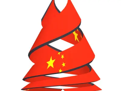 Chinese flag on Double spiral helical structure 3D model