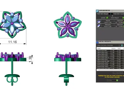 Marquise Diamond Flower Style Earrings For Women 3D print model