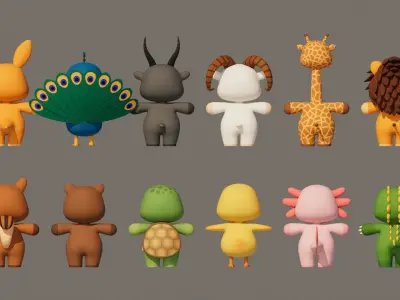 Rigged Cartoon Animals Collection Pack-003 Low-poly 3D model