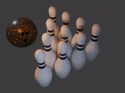 Realistic 3D Bowling Ball and Pins Set 3D model