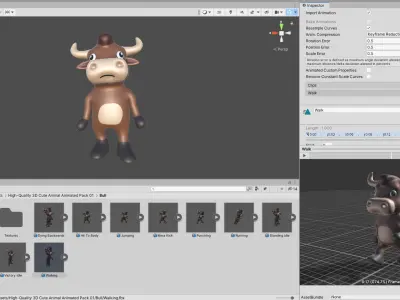 High-Quality 3D Cute Bull Animated for Games Low-poly 3D model