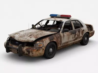 Extreme Rust Police Car 3D Model Post Collapse Prop Low-poly 3D model