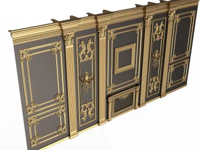 Boiserie Classic Wall with Mouldings 010 Black Low-poly 3D model