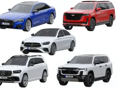 5 cars 3D Model Pack by 3dscars