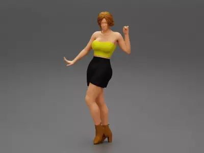 Pretty girl wearing a mini skirt and boots 3D print model