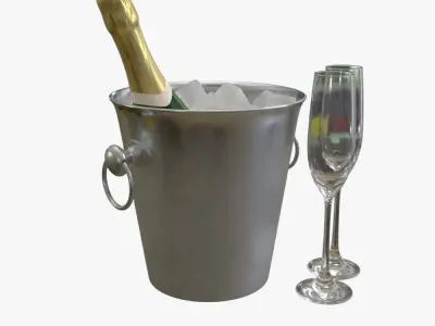 Champagne Glasses and Ice Bucket 3D model