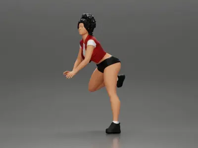 attractive girl on motorbike shorts mini jacket with curly hair 3D print model