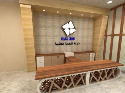 office reception area with wooden desk 3D model
