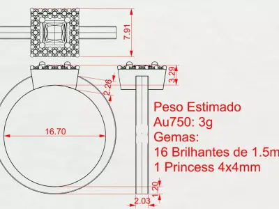Square Ring with Diamond Halo and Princess Cut Center Stone 3D print model