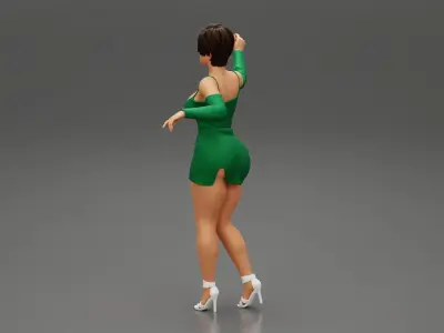 Sexy woman in long sleeve dress with short hair 3D print model