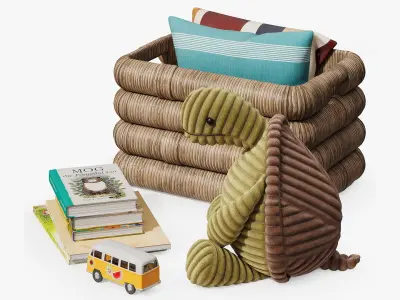 Decorative set with a wicker basket and a turtle 3D model