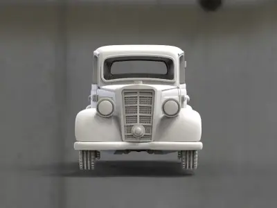 mercedes old truck in concrete parking lot 3D print model