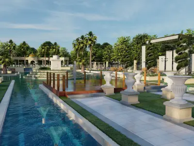 luxury Landscape backyard Pool design 3d model lumion file 3D model