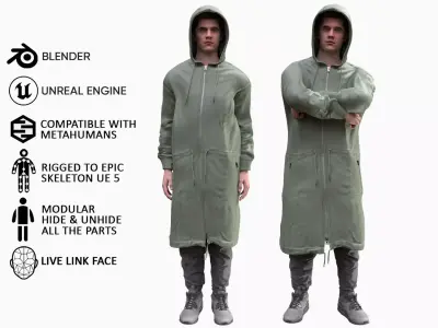 Man - Autumn Outfit 3 - Modular - Rigged Low-poly 3D model
