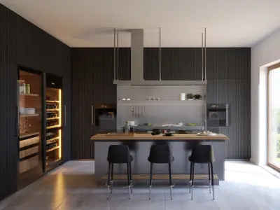 Arclinea - Italia - Steel and Timber Modern Kitchen Island 3D model