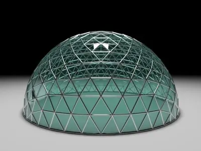 Geodesic Dome with Door Opening and enclosure Glass Panels 3D model