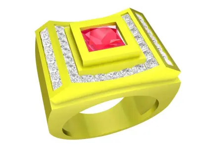 Luxury Square Gemstone Mens Ring 3D Jewelry Model 5075 3D print model