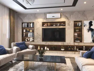 Modern reception and living room interior scene 3D model
