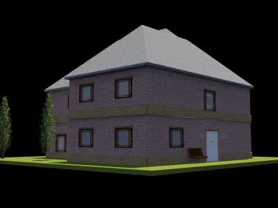 Two Stories House with interiors Model D52A Free 3D model