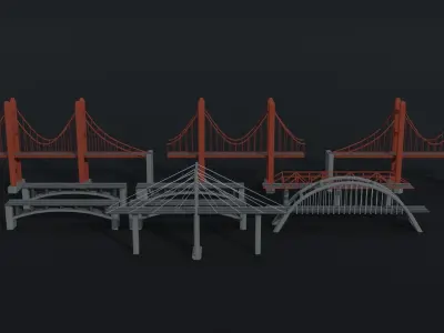 Cartoon modern bridges Polygonal Style Low-poly 3D model
