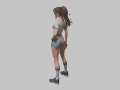 Realistic Female Brunette Young Beautiful Woman Girl Low-poly 3D model