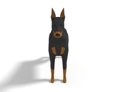 Low Poly Cartoon Doberman Low-poly 3D model