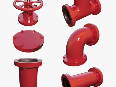 Red Painted Pipe Collection 3D model