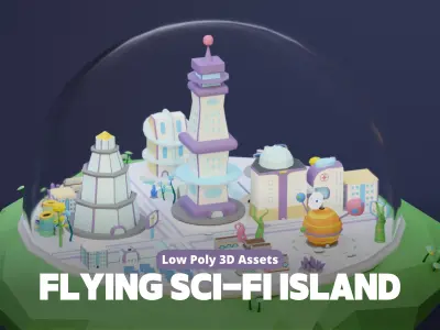 Low Poly Flying Sci Fi Island City Free low-poly 3D model