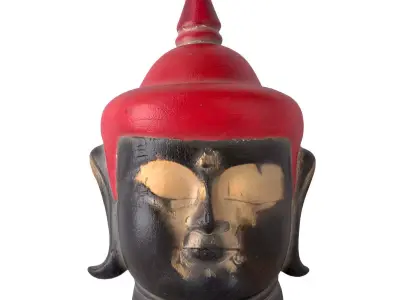 Antique Wooden Buddha Head Red 3D model