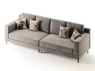 3-seater Modish Cream Solid Color Sofa 3D model