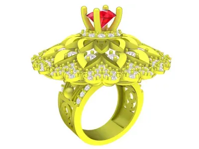 Luxury Floral Halo Gemstone Ring 3D Model 4309 3D print model