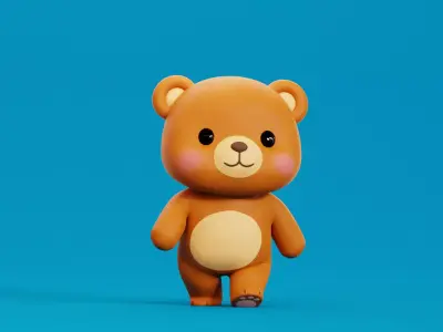 Cartoon Bear Chibi Kawaii Character  Rigged Animated Low-poly 3D model