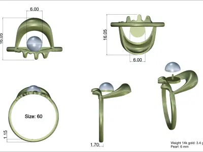 Dali Eye Pearl Ring 3D print model