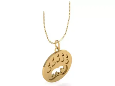 bear paw pendant round with bear pattern  3D print model