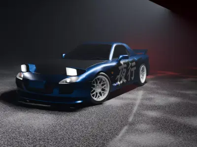 JDM Drift Car 3d Model - RX7 Style Low-poly 3D model