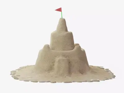 Stylized Sandcastle with Flag and Pebble Border 3D model