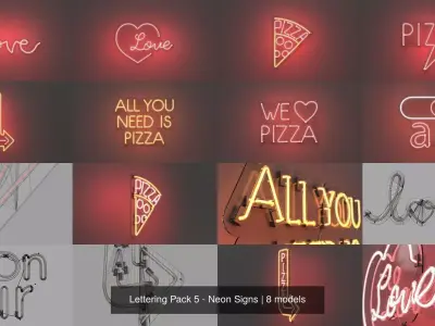 Lettering Pack 5 - Neon Signs 3D Model Collection