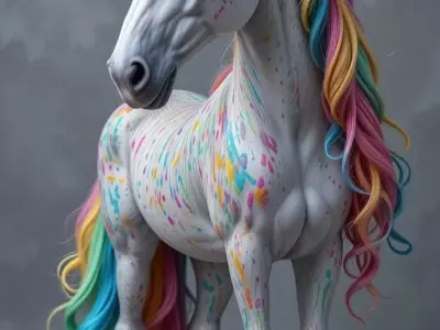 Rainbow Splash Unicorn Fantasy Creature with Vibrant Artistry Low-poly 3D model