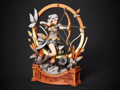Moon Archer Fantasy Sculpture 3D model