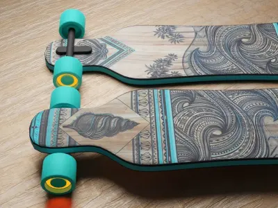 Skateboard hawaiian longboard Low-poly 3D model