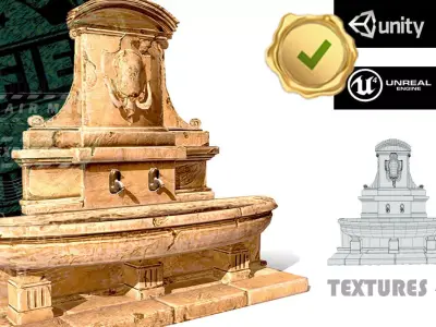 Version Low Poly Hand Style Fountain 19th Stone Low-poly 3D model