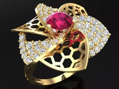  Mesh flower ring - Italian rings - Womens Rings - N6577 3D print model