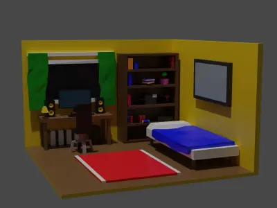 Modular Isometric Interior Low-poly 3D model