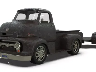 Mexican Style COE Pickup Truck with Motorcycle Trailer 3D model